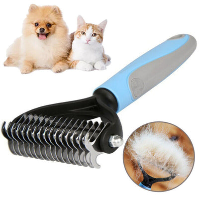 Grooming Brush For Pet Dog Cat Deshedding Tool Rake Comb Fur Remover Reduce 2-Side Dematting Tool For Dogs Cats Pets Grooming Brush Double Sided Shedding And Dematting Undercoat Rake Hair Removal Comb - Fullshopping