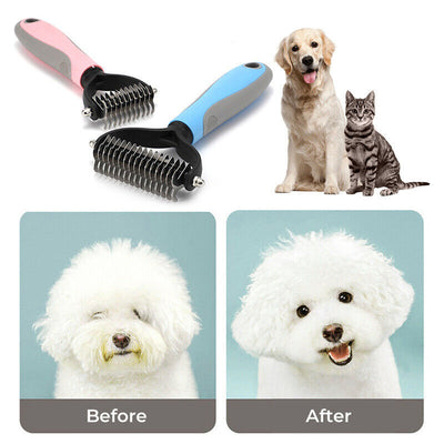 Grooming Brush For Pet Dog Cat Deshedding Tool Rake Comb Fur Remover Reduce 2-Side Dematting Tool For Dogs Cats Pets Grooming Brush Double Sided Shedding And Dematting Undercoat Rake Hair Removal Comb - Fullshopping