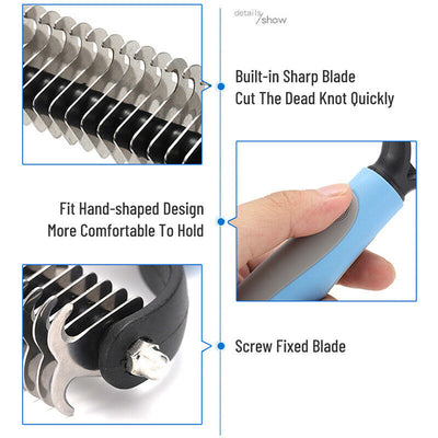 Grooming Brush For Pet Dog Cat Deshedding Tool Rake Comb Fur Remover Reduce 2-Side Dematting Tool For Dogs Cats Pets Grooming Brush Double Sided Shedding And Dematting Undercoat Rake Hair Removal Comb - Fullshopping