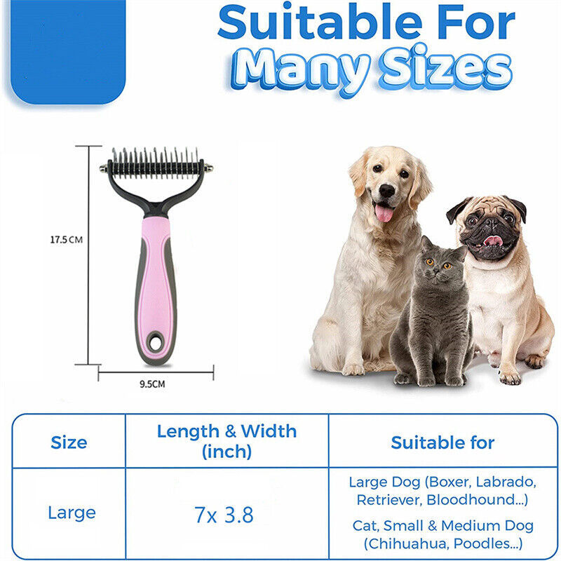Grooming Brush For Pet Dog Cat Deshedding Tool Rake Comb Fur Remover Reduce 2-Side Dematting Tool For Dogs Cats Pets Grooming Brush Double Sided Shedding And Dematting Undercoat Rake Hair Removal Comb - Fullshopping