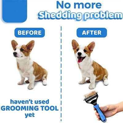 Grooming Brush For Pet Dog Cat Deshedding Tool Rake Comb Fur Remover Reduce 2-Side Dematting Tool For Dogs Cats Pets Grooming Brush Double Sided Shedding And Dematting Undercoat Rake Hair Removal Comb - Fullshopping