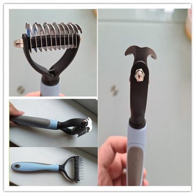 Grooming Brush For Pet Dog Cat Deshedding Tool Rake Comb Fur Remover Reduce 2-Side Dematting Tool For Dogs Cats Pets Grooming Brush Double Sided Shedding And Dematting Undercoat Rake Hair Removal Comb - Fullshopping