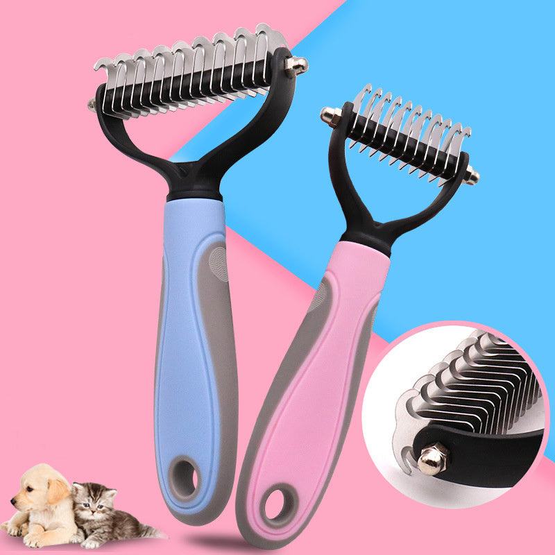 Stainless Double-sided Pet Brush Hair Removal Comb Grooming Dematting Dog Grooming Shedding Tools - Fullshopping