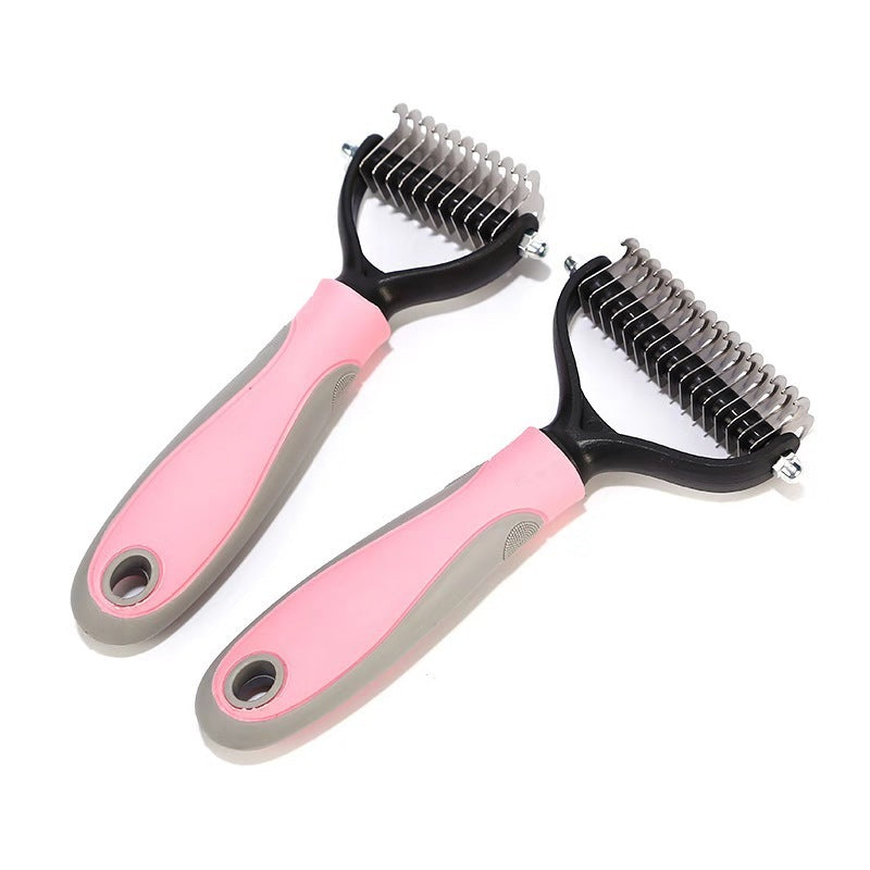 Stainless Double-sided Pet Brush Hair Removal Comb Grooming Dematting Dog Grooming Shedding Tools - Fullshopping