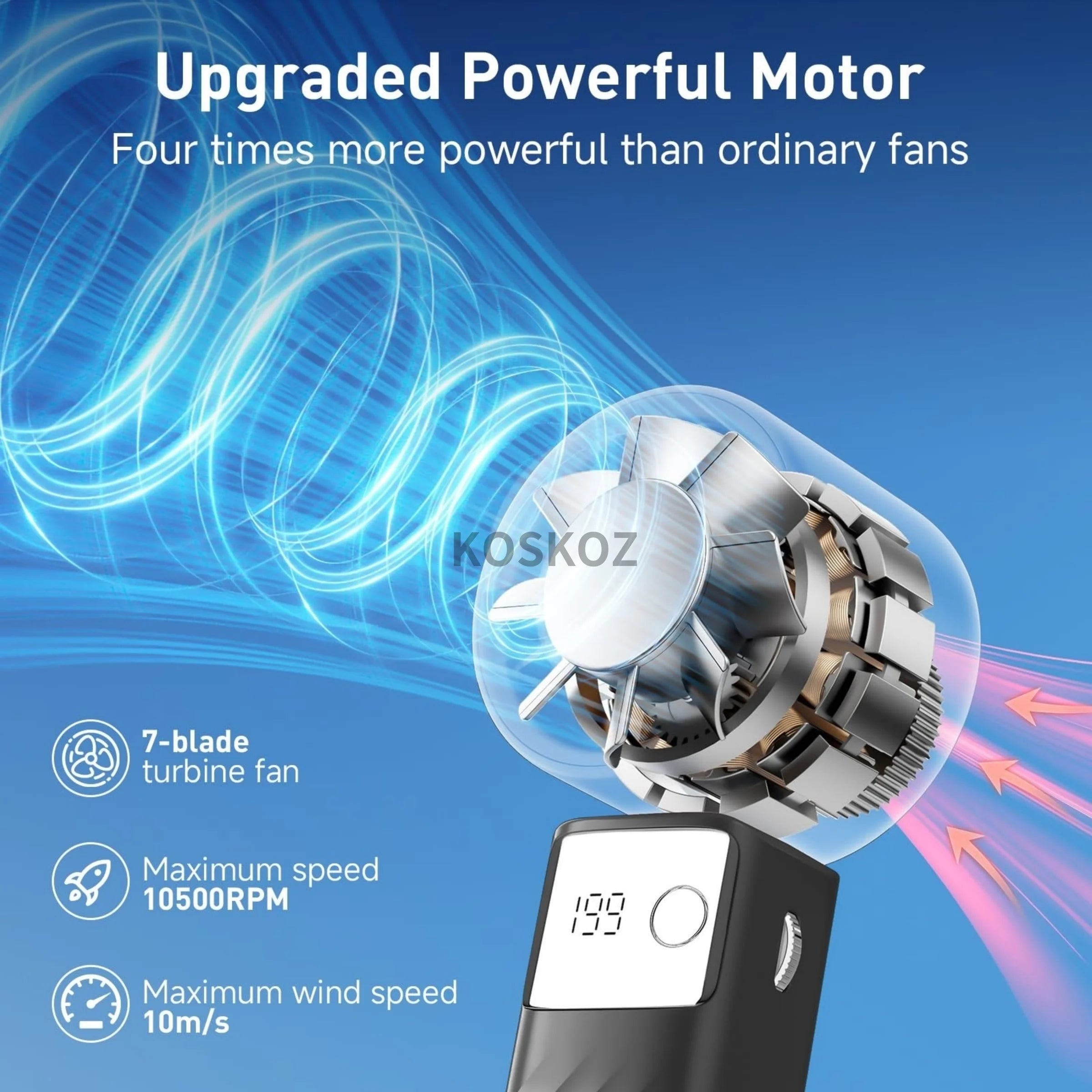 Portable Handheld Turbo Fan - Foldable Mini Fan with Air Turbo Tech, 1-199 Speed Adjustment, Battery-Powered for Indoor/Outdoor - Fullshopping