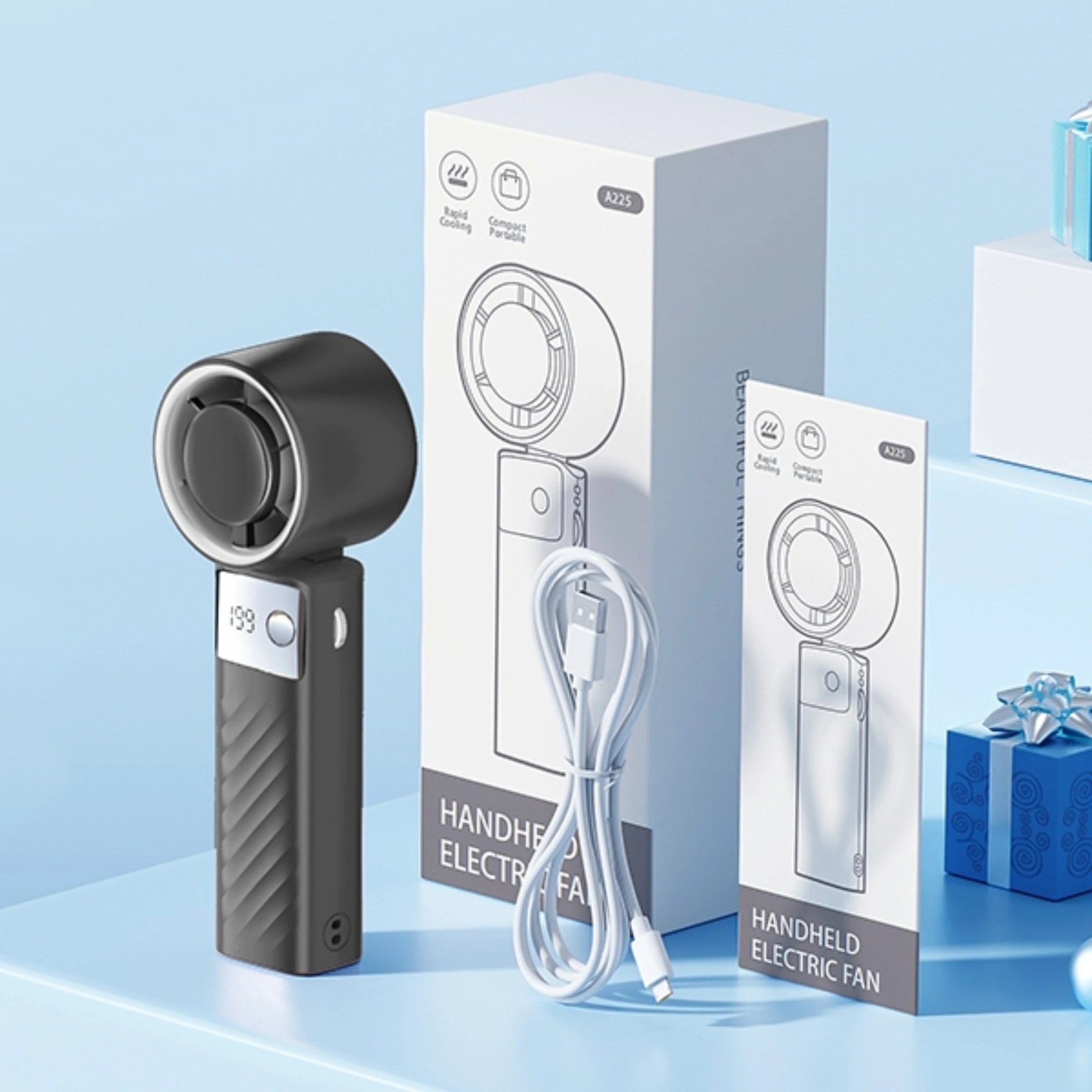 Portable Handheld Turbo Fan - Foldable Mini Fan with Air Turbo Tech, 1-199 Speed Adjustment, Battery-Powered for Indoor/Outdoor - Fullshopping