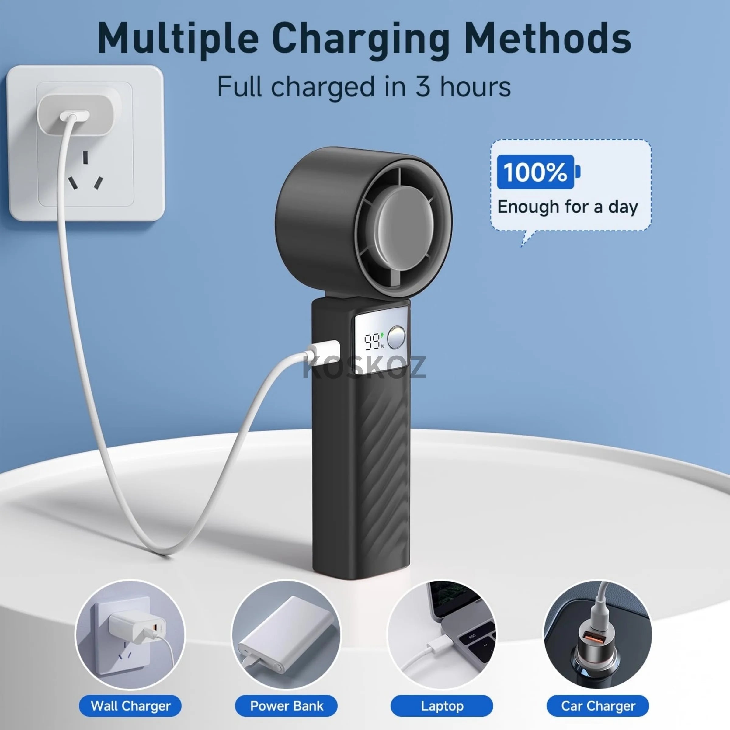 Portable Handheld Turbo Fan - Foldable Mini Fan with Air Turbo Tech, 1-199 Speed Adjustment, Battery-Powered for Indoor/Outdoor - Fullshopping