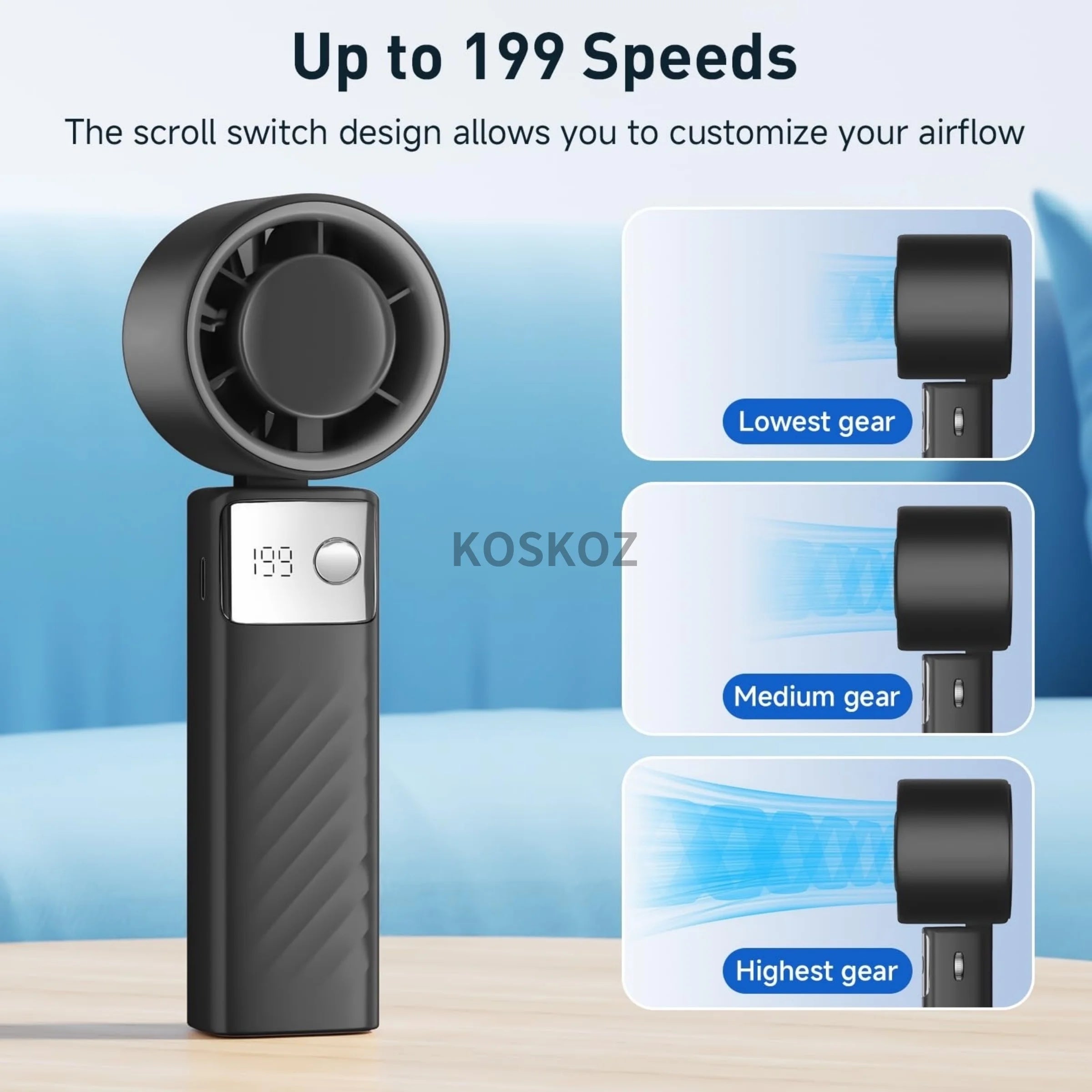 Portable Handheld Turbo Fan - Foldable Mini Fan with Air Turbo Tech, 1-199 Speed Adjustment, Battery-Powered for Indoor/Outdoor - Fullshopping