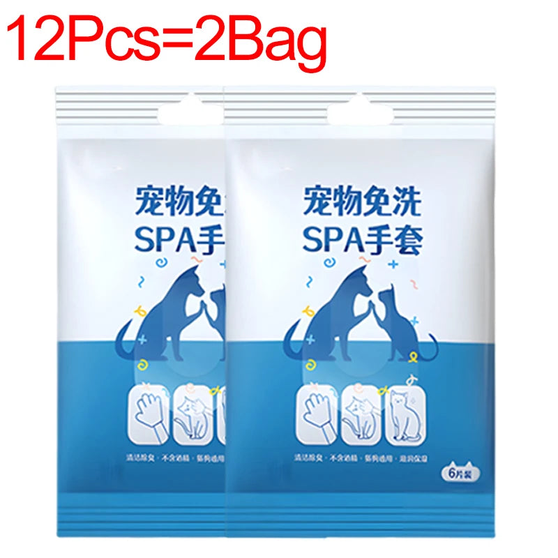 30/6PCS Cat Dog Disposable Glove Towels Pet Wash Free Glove No Rinse Washing Gloves Towels Deodorizing Dry Cleaning Wet Towels - Fullshopping