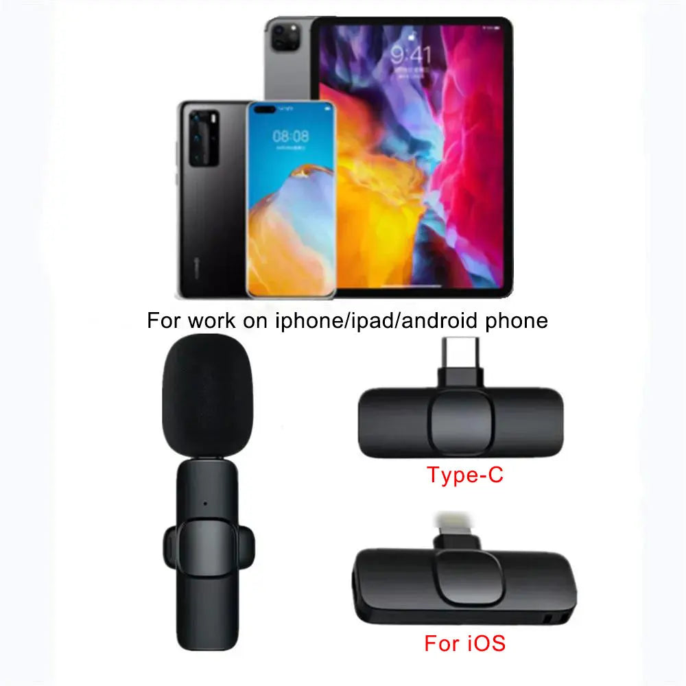 Wireless Lavalier Microphone Mini Portable Audio Video Recording Mic for iPhone Android Live Broadcast Gaming - Fullshopping
