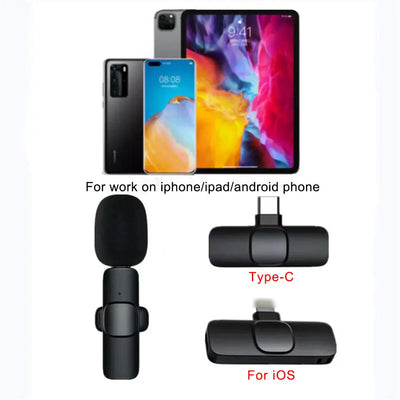 Wireless Lavalier Microphone Mini Portable Audio Video Recording Mic for iPhone Android Live Broadcast Gaming - Fullshopping