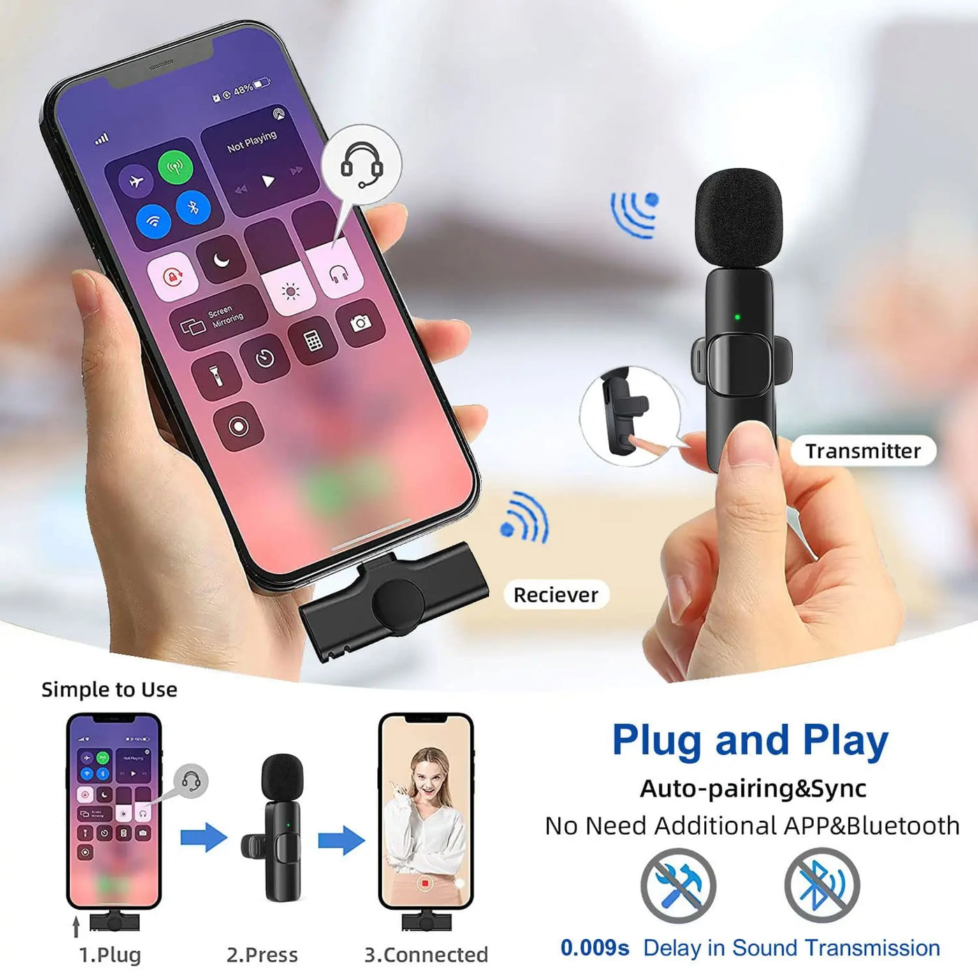 Lavalier Microphone 2.4G Wireless Portable Audio Video Recording Mini Mic for iPhone Android Live Broadcast Gaming Phone - Fullshopping