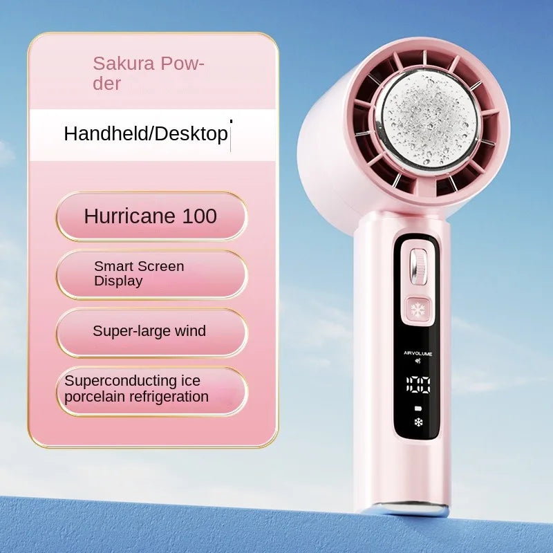 2025 Portable Handheld Turbo Fan100 Wind Speeds Adjustable Mini Personal Fan Battery Operated Electric Ice Compress Handheld Fan - Fullshopping