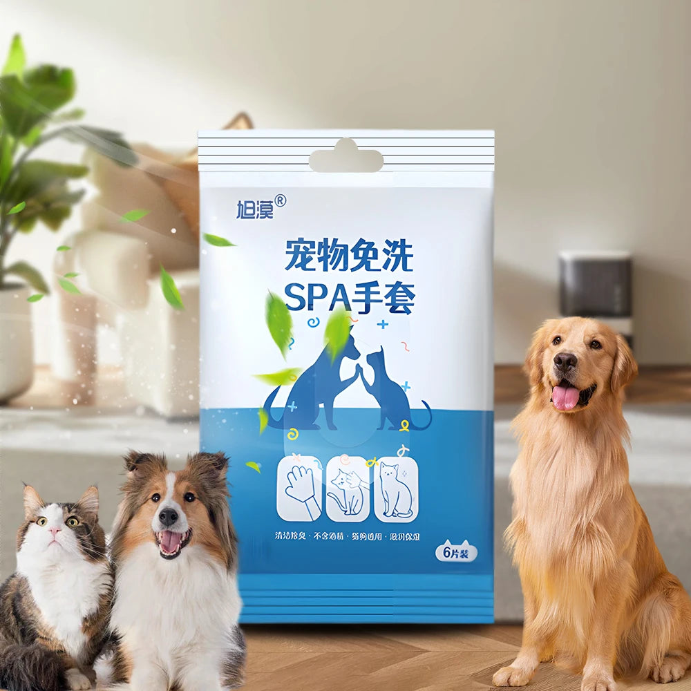 30/6PCS Cat Dog Disposable Glove Towels Pet Wash Free Glove No Rinse Washing Gloves Towels Deodorizing Dry Cleaning Wet Towels - Fullshopping