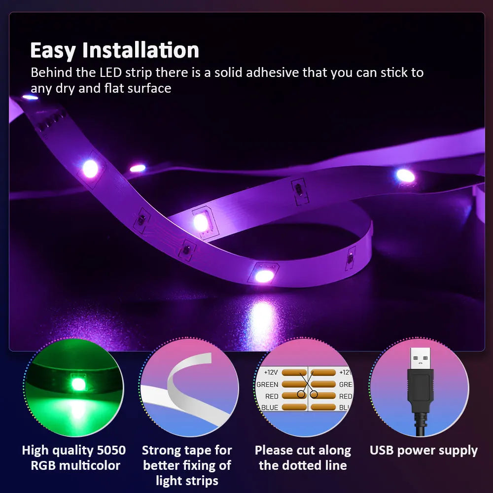 LED Strip Lights RGB 3535 ,5V 1M-30M,16 million colors, RGB , Led Strip Lighting Music Sync, Color Changing for Party Home - Fullshopping