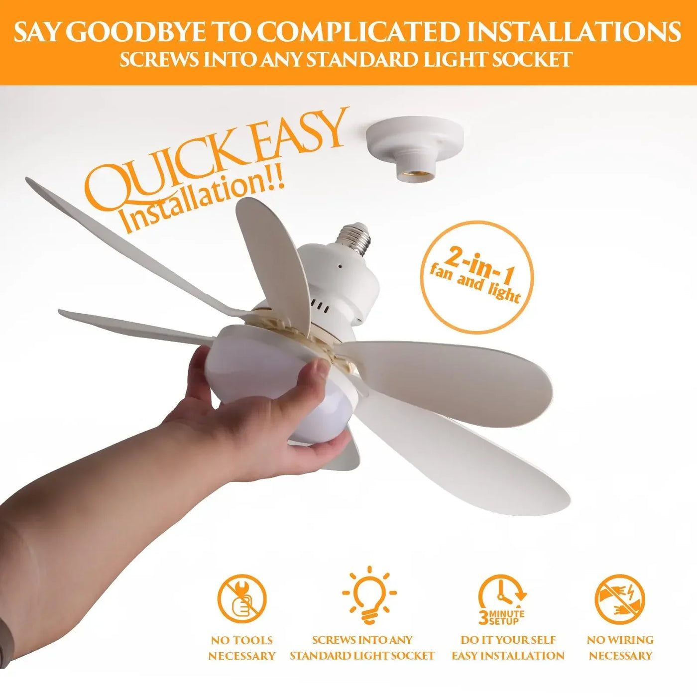 LED 40W ceiling fan light E27 with remote control for dimming, suitable for living room, study, household use, 85-265V - Fullshopping