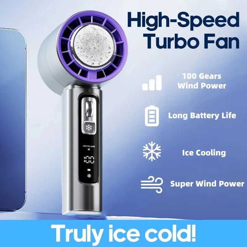 2025 Portable Handheld Turbo Fan100 Wind Speeds Adjustable Mini Personal Fan Battery Operated Electric Ice Compress Handheld Fan - Fullshopping