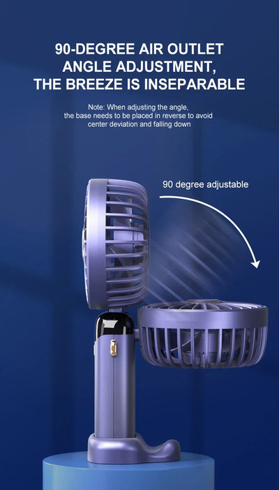 5000mAh Portable Fan Rechargeable 90° Foldable 5 Speed Mini Air Conditioner Small Fan Air Cooler with LED Digital Display - Fullshopping