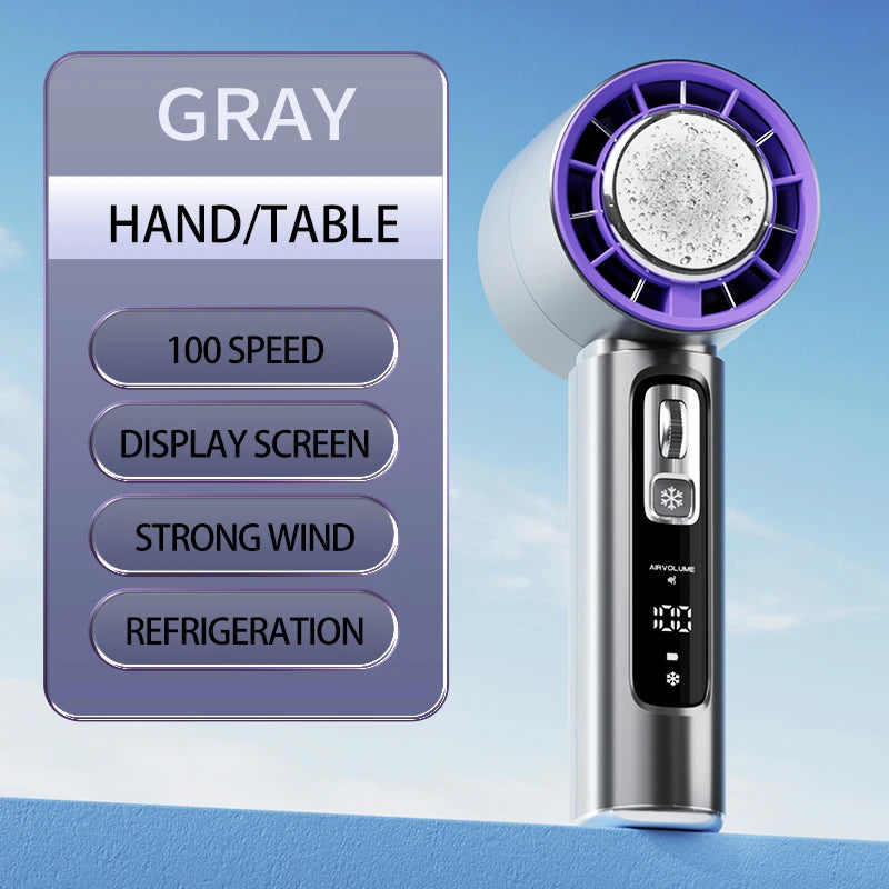 2025 Portable Handheld Turbo Fan100 Wind Speeds Adjustable Mini Personal Fan Battery Operated Electric Ice Compress Handheld Fan - Fullshopping
