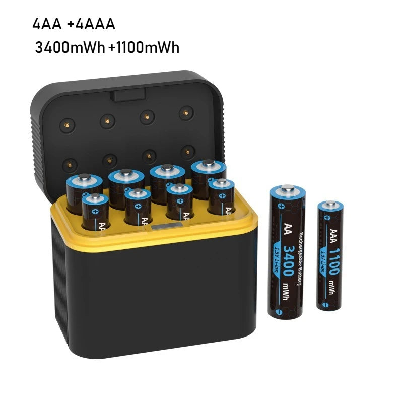 AA/AAA 8 Slots with Smart Charger with 1.5V 4255mWh/3400mWh Lithium Batteries – Fast Charging Battery Charger Set - Fullshopping