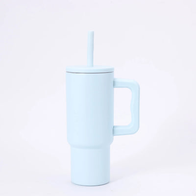 24OZ Car Thermos Cup With Straw Handle,Double Stainless Steel Flasks,Large Capacity Drinkware,Outdoor Ice Bullock Water Bottle - Fullshopping