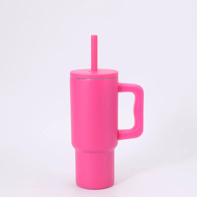 24OZ Car Thermos Cup With Straw Handle,Double Stainless Steel Flasks,Large Capacity Drinkware,Outdoor Ice Bullock Water Bottle - Fullshopping
