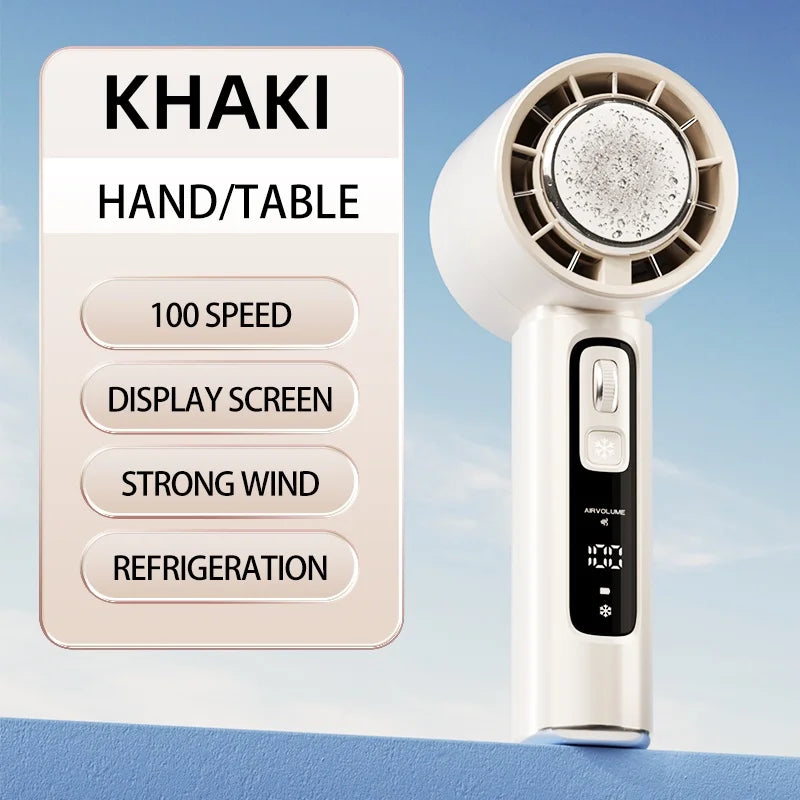 2025 Portable Handheld Turbo Fan100 Wind Speeds Adjustable Mini Personal Fan Battery Operated Electric Ice Compress Handheld Fan - Fullshopping