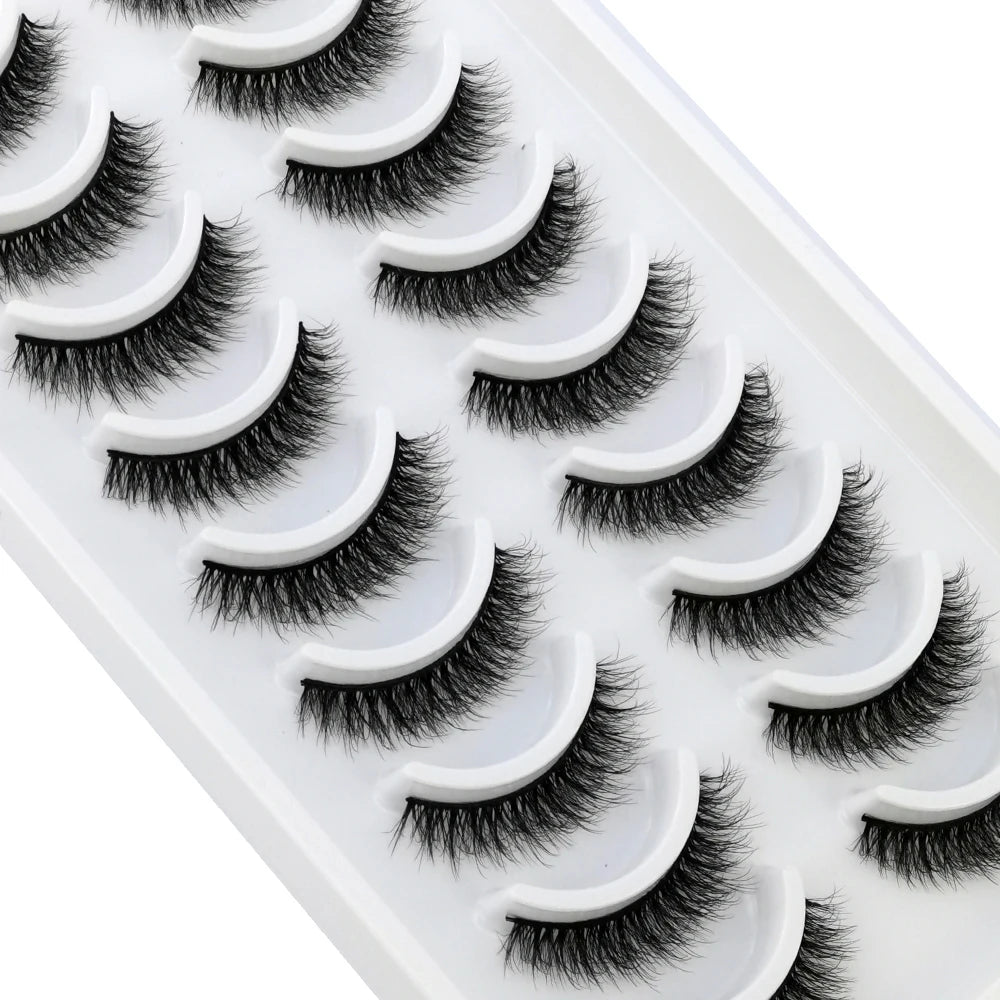 HBZGTLAD 10 pairs Eyelashes 3D Natural Long False Lashes Fluffy Soft Cross Manga Lashes Wispy Natural Eyelash Extension Makeup - Fullshopping
