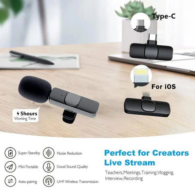 Wireless Lavalier Microphone Mini Portable Audio Video Recording Mic for iPhone Android Live Broadcast Gaming - Fullshopping