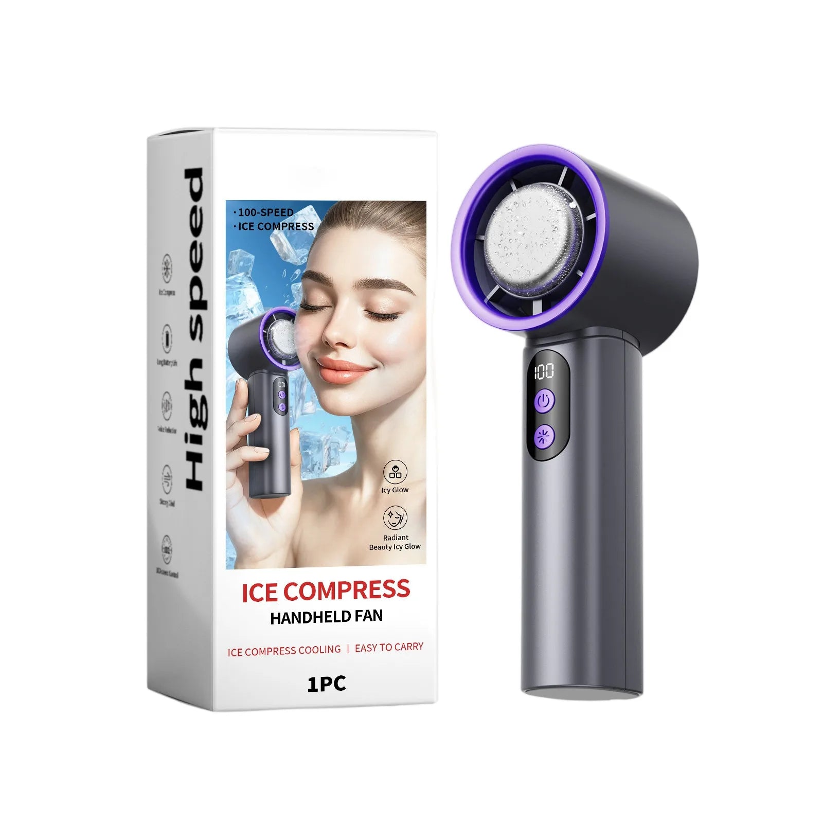 Turbo Fan Portable Hand Fan Mini USB Rechargeable Fan Ice Cooling Fan Handheld Turbo Fan Small Pocket Fan with Digital Display - Fullshopping