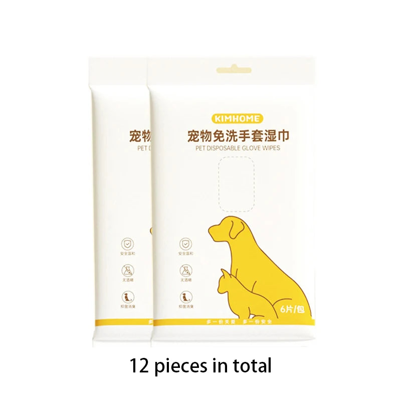 Pet Cleaning Glove Wipes Disposable Pet Grooming Glove for Cats & Dogs, 6 Pieces Per Pack, Pet Cleaning Supplies - Fullshopping