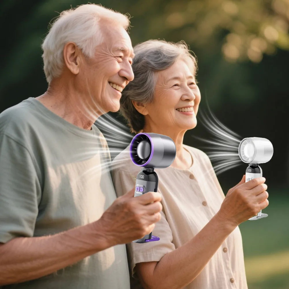 100 Speeds Handheld Fan Turbo Portable Fan With LED Battery Indicator USB Charging Foldable Mini Size For Outdoor Use - Fullshopping