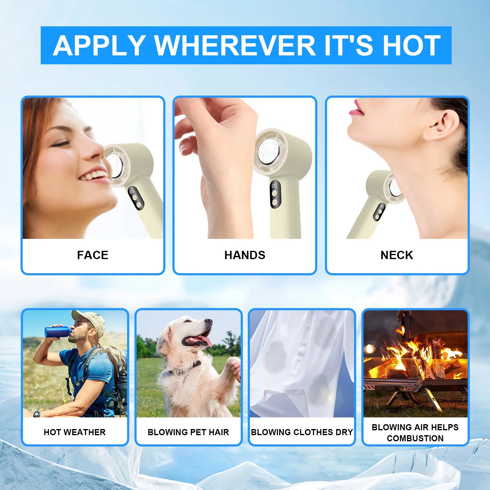 Turbo Fan Portable Hand Fan Mini USB Rechargeable Fan Ice Cooling Fan Handheld Turbo Fan Small Pocket Fan with Digital Display - Fullshopping