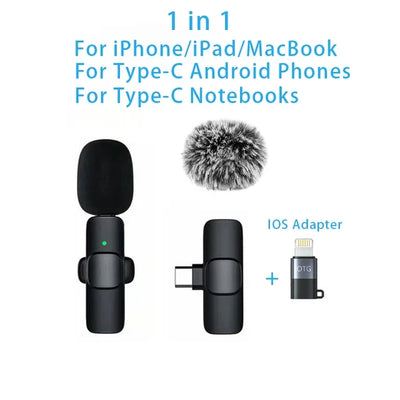 Lavalier Microphone 2.4G Wireless Portable Audio Video Recording Mini Mic for iPhone Android Live Broadcast Gaming Phone - Fullshopping