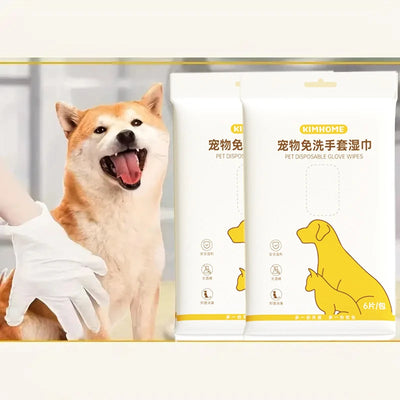 Pet Cleaning Glove Wipes Disposable Pet Grooming Glove for Cats & Dogs, 6 Pieces Per Pack, Pet Cleaning Supplies - Fullshopping