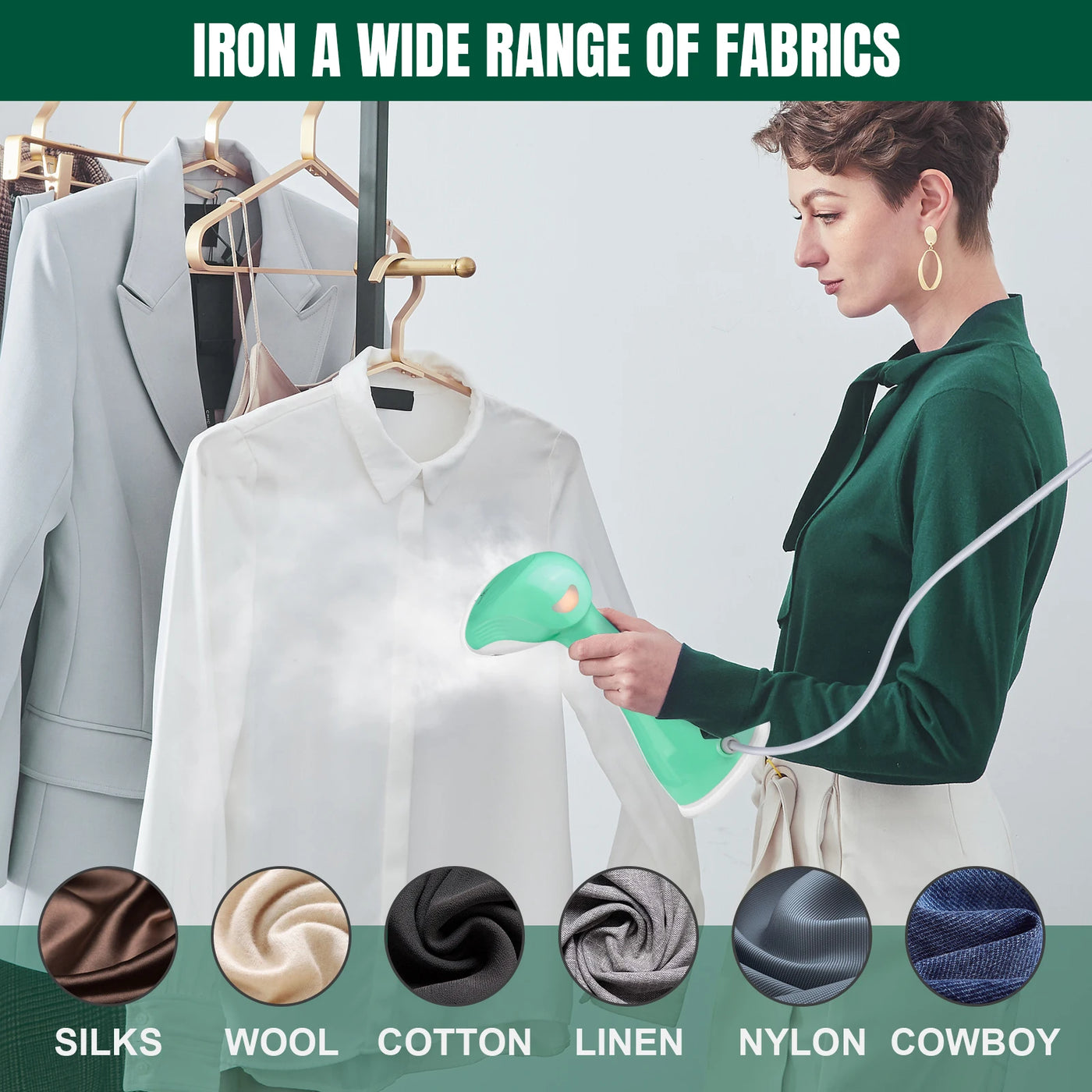 Portable Handheld Steamer Iron, 300ML Large Tank Mini Garment Steamer for Home/Dorm/Travel, Quick Heat-Up, Anti-Wrinkle & Steril - Fullshopping