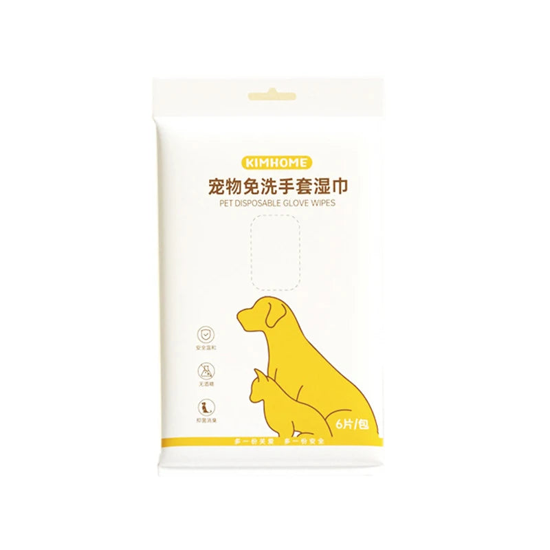 Pet Cleaning Glove Wipes Disposable Pet Grooming Glove for Cats & Dogs, 6 Pieces Per Pack, Pet Cleaning Supplies - Fullshopping