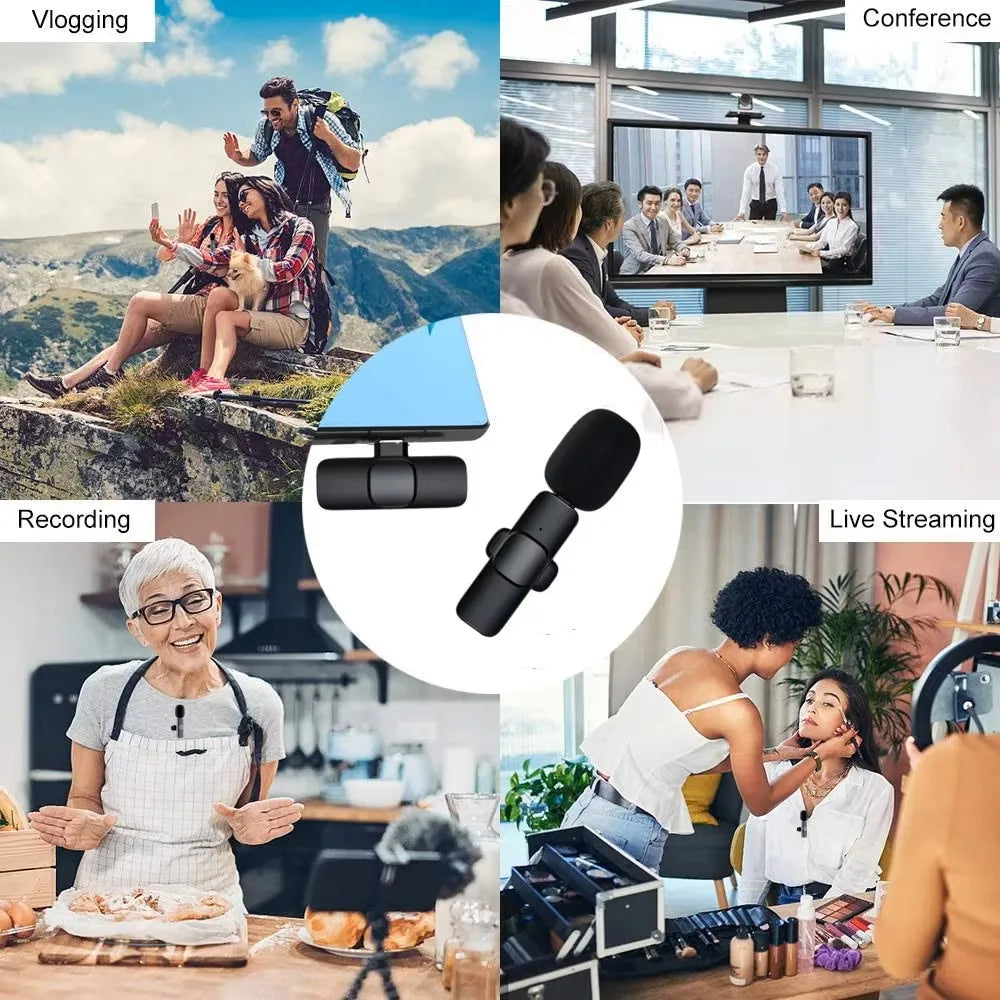 Wireless Lavalier Microphone Mini Portable Audio Video Recording Mic for iPhone Android Live Broadcast Gaming - Fullshopping
