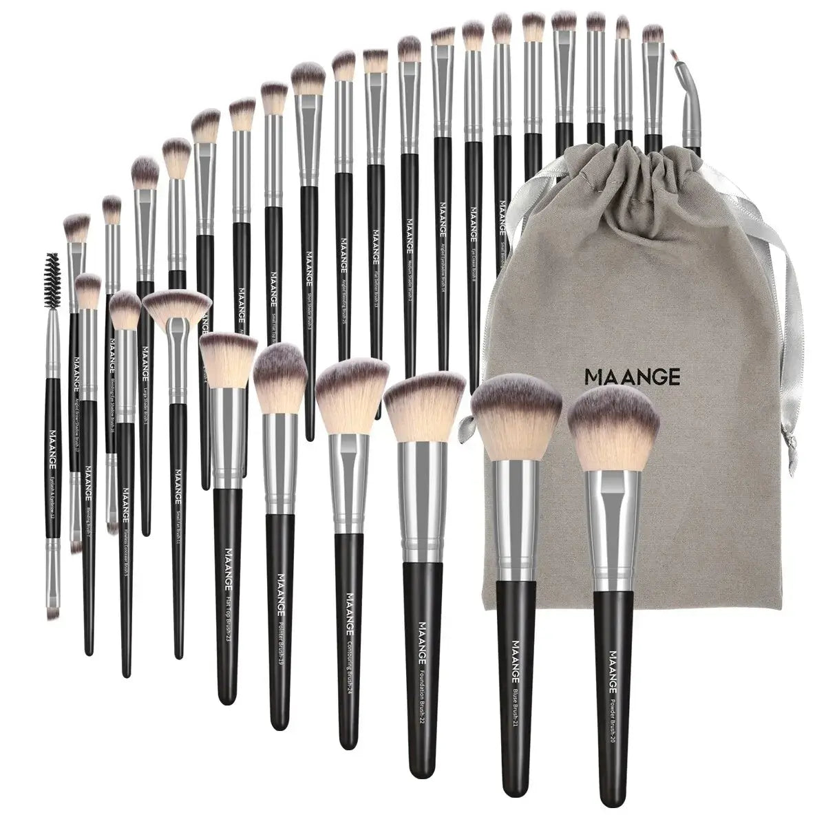 MAANGE 30pcs Professional Makeup Brush Set Foundation Concealers Eye Shadows Powder Blush Blending Brushes Beauty Tools with Bag - Fullshopping