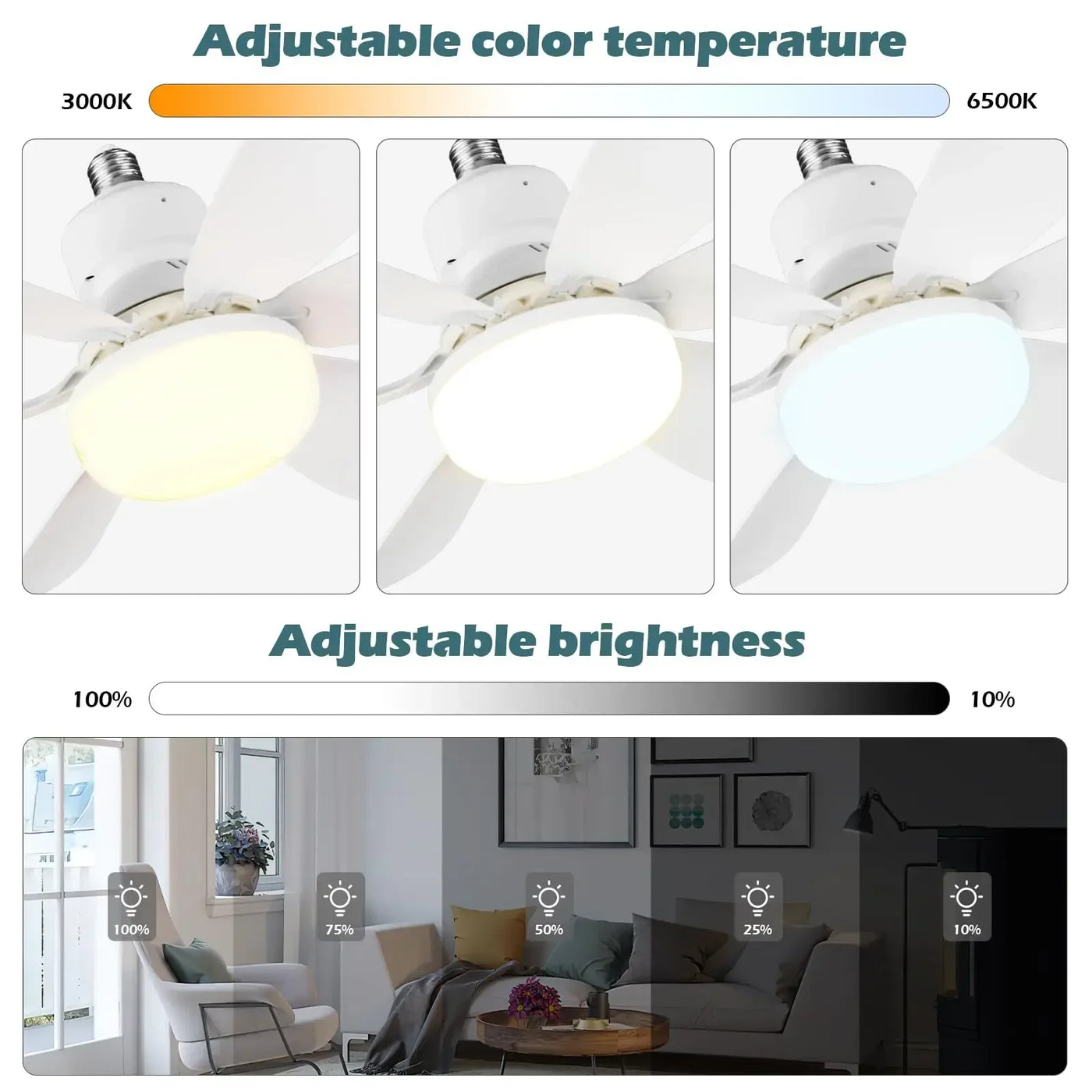 LED 40W ceiling fan light E27 with remote control for dimming, suitable for living room, study, household use, 85-265V - Fullshopping