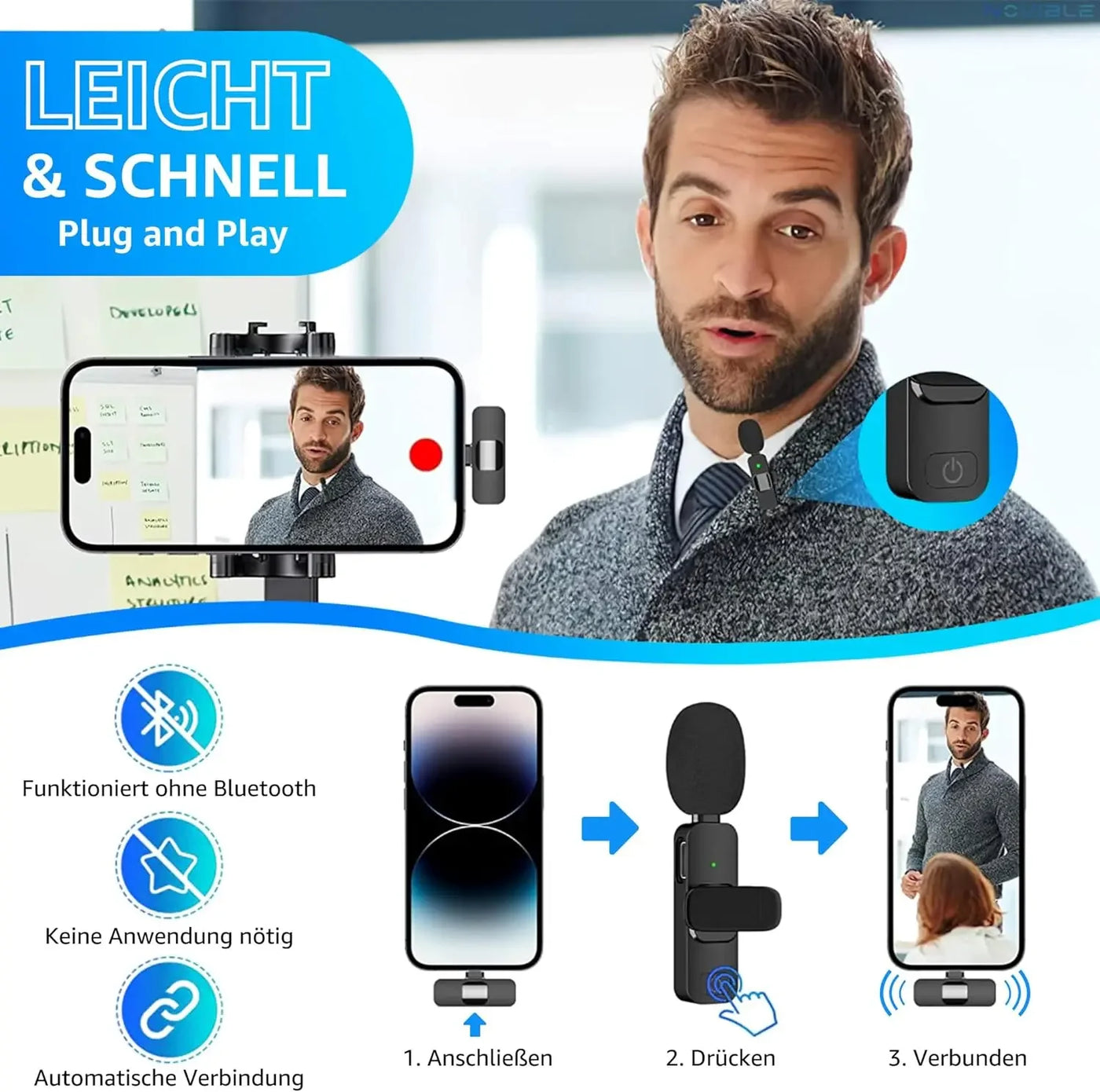 Lavalier Microphone 2.4G Wireless Portable Audio Video Recording Mini Mic for iPhone Android Live Broadcast Gaming Phone - Fullshopping