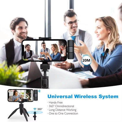 Wireless Lavalier Microphone Mini Portable Audio Video Recording Mic for iPhone Android Live Broadcast Gaming - Fullshopping