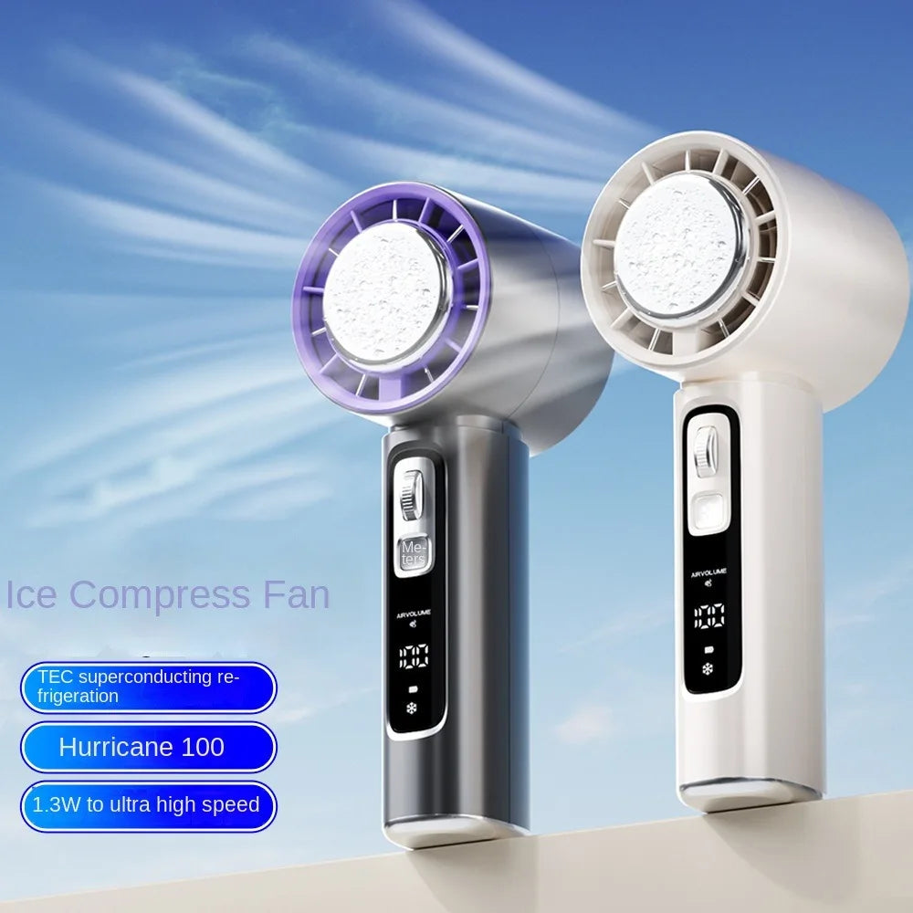 2025 Portable Handheld Turbo Fan100 Wind Speeds Adjustable Mini Personal Fan Battery Operated Electric Ice Compress Handheld Fan - Fullshopping