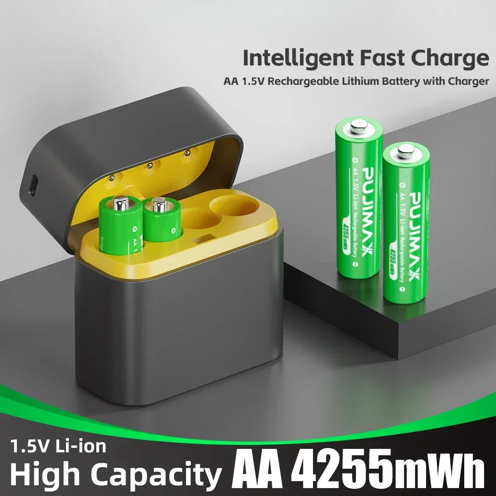 AA/AAA 8 Slots with Smart Charger with 1.5V 4255mWh/3400mWh Lithium Batteries – Fast Charging Battery Charger Set - Fullshopping