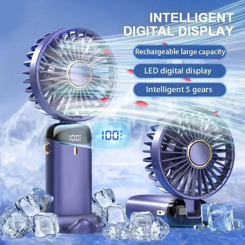 5000mAh Portable Fan Rechargeable 90° Foldable 5 Speed Mini Air Conditioner Small Fan Air Cooler with LED Digital Display - Fullshopping