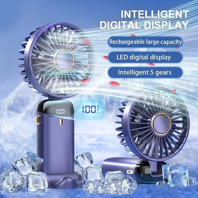 5000mAh Portable Fan Rechargeable 90° Foldable 5 Speed Mini Air Conditioner Small Fan Air Cooler with LED Digital Display - Fullshopping