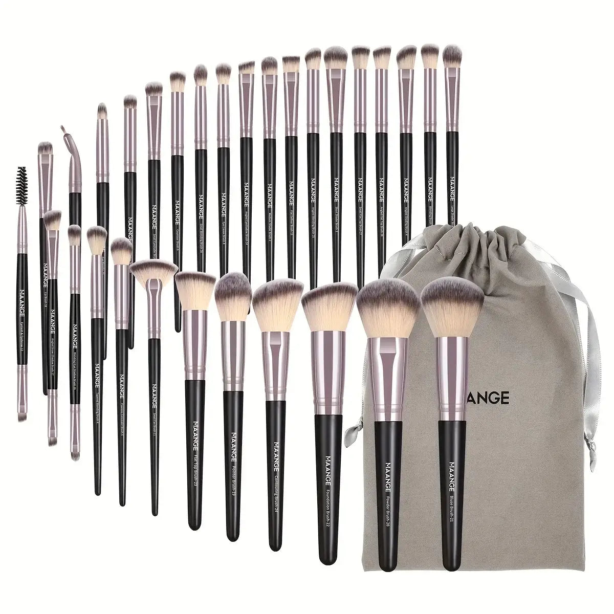 MAANGE 30pcs Professional Makeup Brush Set Foundation Concealers Eye Shadows Powder Blush Blending Brushes Beauty Tools with Bag - Fullshopping