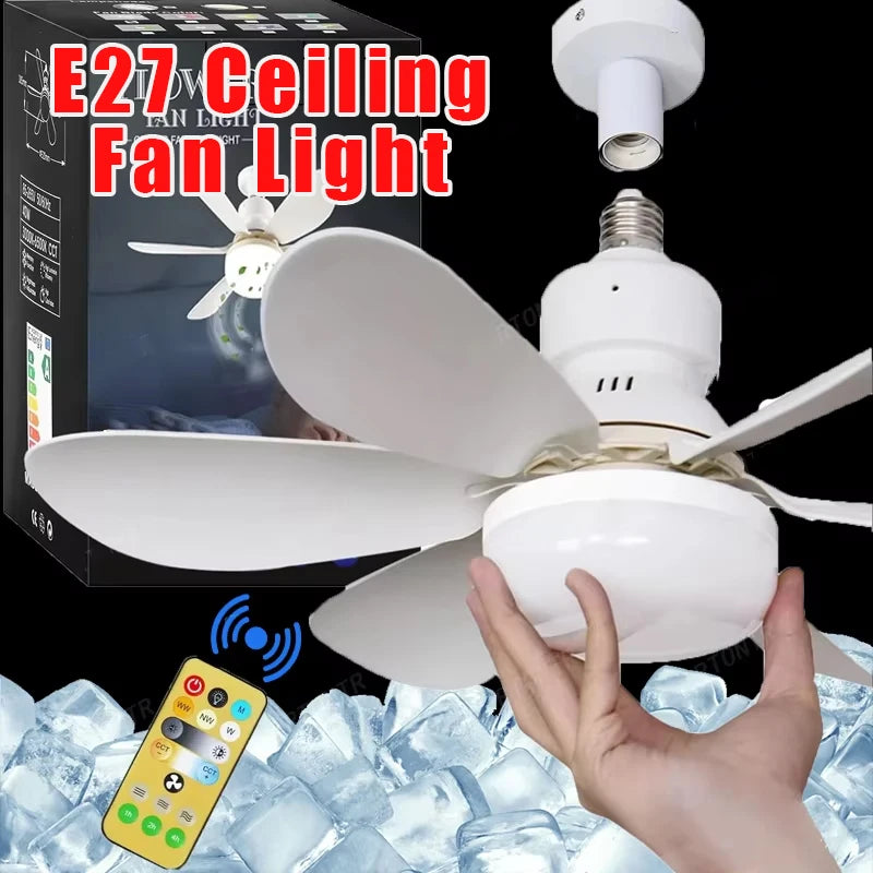 1pcs Ceiling Fans Light E27 LED with Remote Dimming Function Ceiling Fan Light for Bedroom Garage Study Kitchen and Home Use - Fullshopping