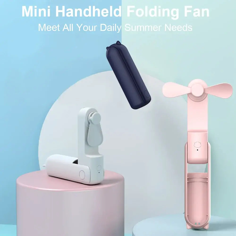 Portable Mini Handheld Fan Small Pocket Fan USB Rechargeable Battery Fan Folding Cooling Hand Fan Mini USB Fan with Power Bank - Fullshopping