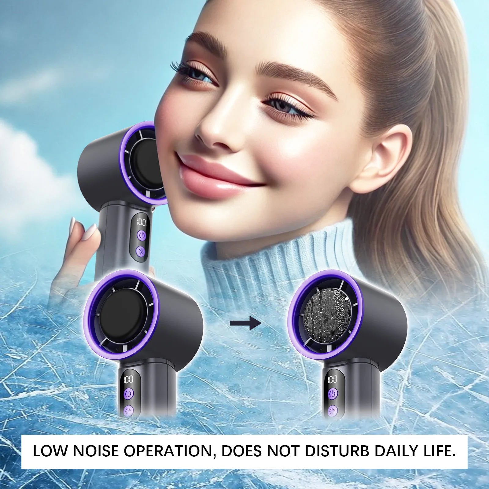 Turbo Fan Portable Hand Fan Mini USB Rechargeable Fan Ice Cooling Fan Handheld Turbo Fan Small Pocket Fan with Digital Display - Fullshopping